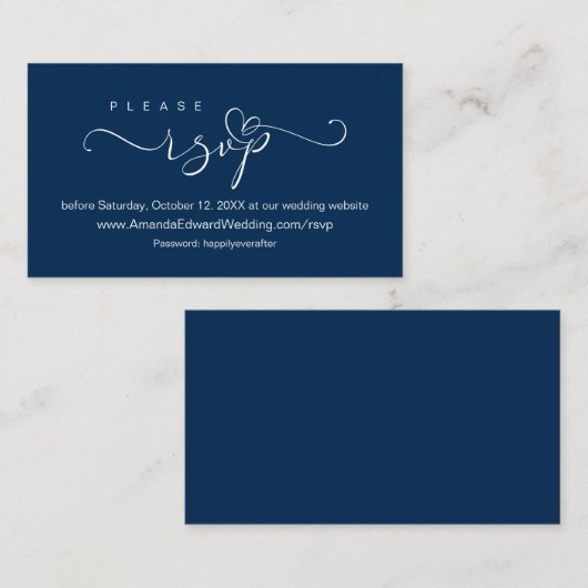 Romantic, Navy Blue, Wedding Online RSVP, herinner Informatiekaartje (Voorkant / Achterkant)