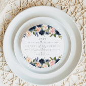 Romantic Navy Blush Floral Circle Diner Carte Menu