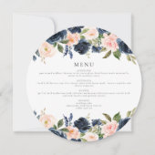 Romantic Navy Blush Floral Circle Diner Carte Menu (Devant)