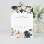 Romantic Navy Blush Floral Nom de l'hôte Carte Pla (Debout devant)