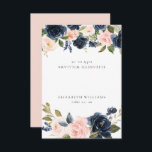 Romantic Navy Blush Floral Nom de l'hôte Carte Pla<br><div class="desc">Ce modèle de carte de place présente d'élégants flancs bleu marine et rose pastel avec une combinaison de polices simple et intemporelle. C'est la carte d'hôte idéale pour la mariage classique romantique mais peut être utilisée pour n'importe quelle occasion. Il suffit de changer le nom, d'ajouter QTY 1 au panier...</div>