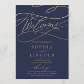 Romantic Navy Calligraphy Flat Wedding Programme Programma (Voorkant)