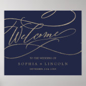 Romantic Navy Calligraphy Welcome Wedding Poster (Voorkant)