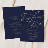 Romantic Navy Front and Back Engagement Party Kaart