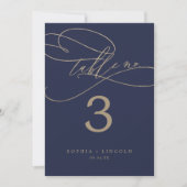 Romantic Navy Gold Calligraphy 5x7" Tabelnummer (Voorkant)