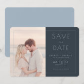 Romantic Navy Minimalist Photo Save The Date (Voorkant / Achterkant)