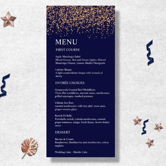 Romantic Navy Roos Gold Stardust Menu