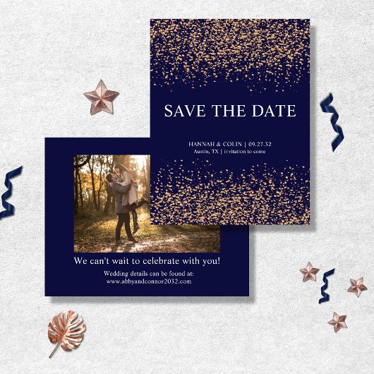 Romantic Navy Roos Gold Stardust Save the Date