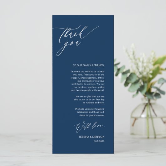 Romantic Navy Script Place Setting Merci Cartes (Debout devant)