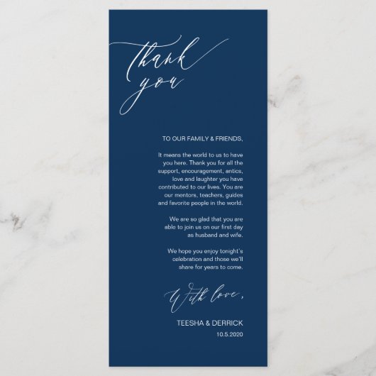 Romantic Navy Script Place Setting Merci Cartes (Devant)