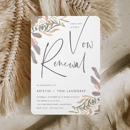 Romantic Neutral Boho Floral Vow Renewal Kaart