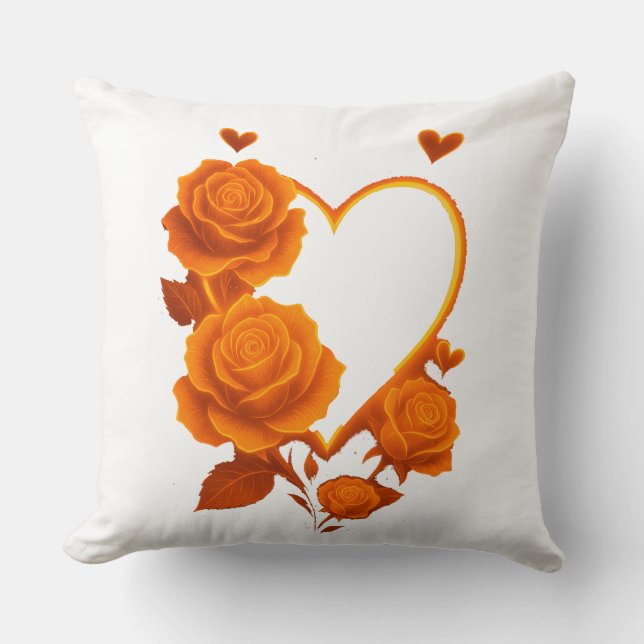 Romantic Orange Roses Heart Throw" Kussen (Voorkant)
