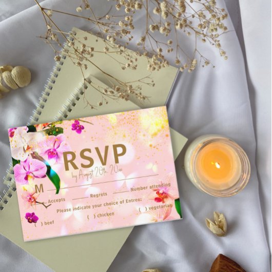 Romantic Orchid Bouque Wedding RSVP Enclosure Kaar Informatiekaartje