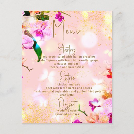 Romantic Orchid Bouquet Elegant Wedding Menu (Voorkant)