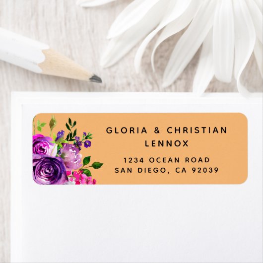 Romantic Paars Floral Return Address Label (Insitu)