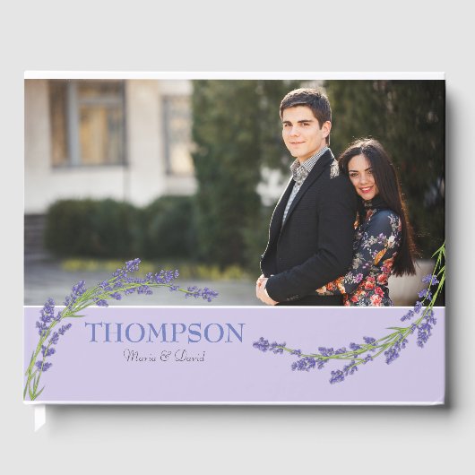 Romantic Paars Levander Foto bruiloft Gastenboek (Voorkant)