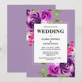 Romantic Paarse Floral Wedding Kaart (Voorkant / Achterkant)