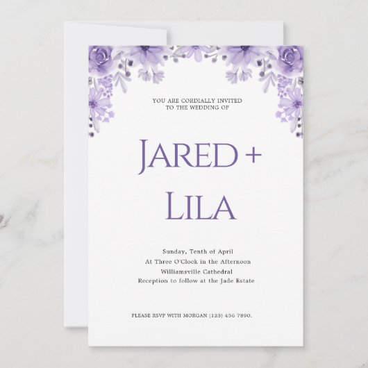 Romantic Paarse Floral Wedding Kaart (Voorkant)