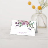 Romantic Paarse Floral Wedding Table Name Place (Achterkant)