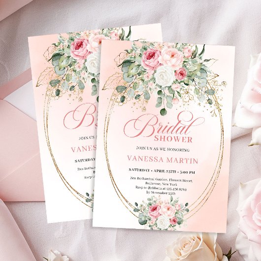 Romantic Pale Pink Roses Bridal Shower Invitation