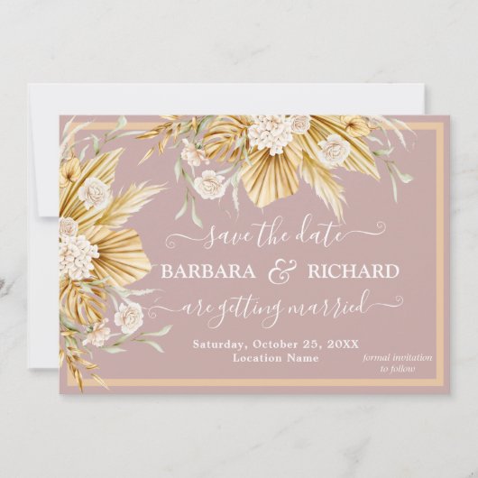 Romantic Pampas Grass Floral Wedding Save Date Kaart (Voorkant)