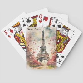 Romantic Paris Eiffel Tower Watercolor Floral Pokerkaarten