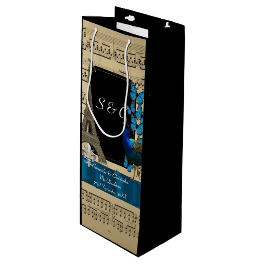 Romantic  Paris gepersonaliseerde bruiloft Wijn Cadeautas (Voorkant Gekanteld)