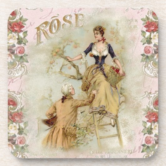 Romantic Paris Lovers roze shabbychic Bier Onderzetter (Voorkant)