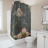 Romantic Paris Parisian Roos Chandelier Chalkboard Douchegordijn (In situ)