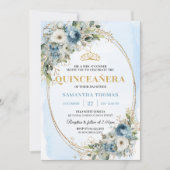 Romantic Pastel Blue Gold Eucalyptus Quinceañera Kaart (Voorkant)