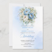 Romantic Pastel Blue Peony Eucalyptus Gold Wedding Kaart (Voorkant)