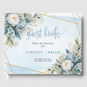 Romantic Pastel Blue White Peonies Gold Livre d'or (Recto)