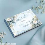 Romantic Pastel Blue White Peonies Gold Livre d'or<br><div class="desc">✅ Pour les objets correspondants chercher 210W dans mes collections ✅ Capturez chaque moment chéri avec cet élégant livre d'invités de mariage, conçu avec des fleurs bleu poussiéreuses aquarelle, des pivoines blanches douces, et un cadre de parties scintillant doré brillant. Parfait pour les mariages romantiques, boho ou classiques, il ajoute...</div>