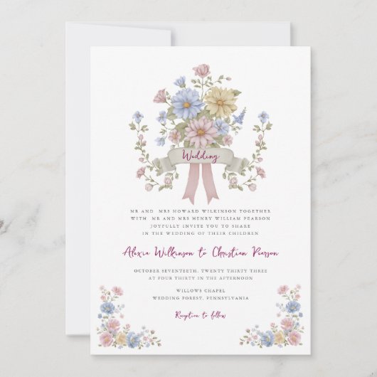Romantic Pastel Floral all in one wedding qr code Kaart (Voorkant)
