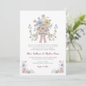 Romantic Pastel Floral all in one wedding qr code Kaart (Staand voorkant)