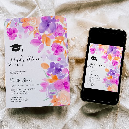 Romantic pastel paars oranje afstuderen kaart