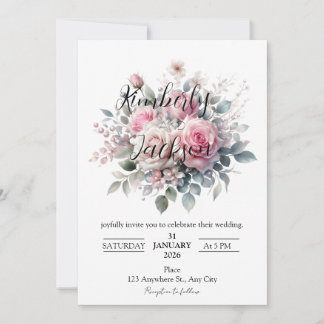 Romantic Pastel Pink Rose Floral Kaart