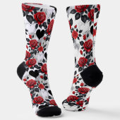Romantic Patterned Red Roses and Black Hearts Sokken (Gebogen)