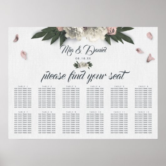 Romantic Peach en White Floral Peonies Poster (Voorkant)
