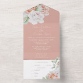 Romantic Peach en White Flowers All In One Uitnodiging (Binnen)
