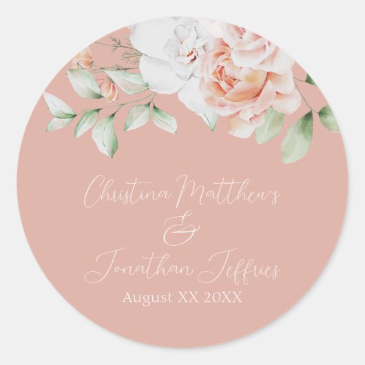 Romantic Peach en White Flowers Ronde Sticker (Voorkant)