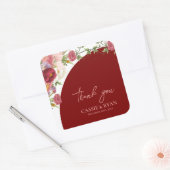Romantic Peach Floral Red Arch Wedding Thank you Vierkante Sticker (Envelop)