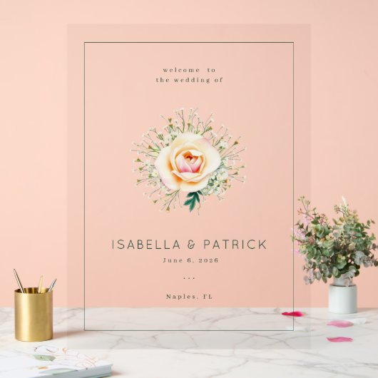 Romantic Peach Floral Wedding Invitation (Mariage)