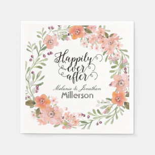 Romantic Peach Floral Wedding Servet