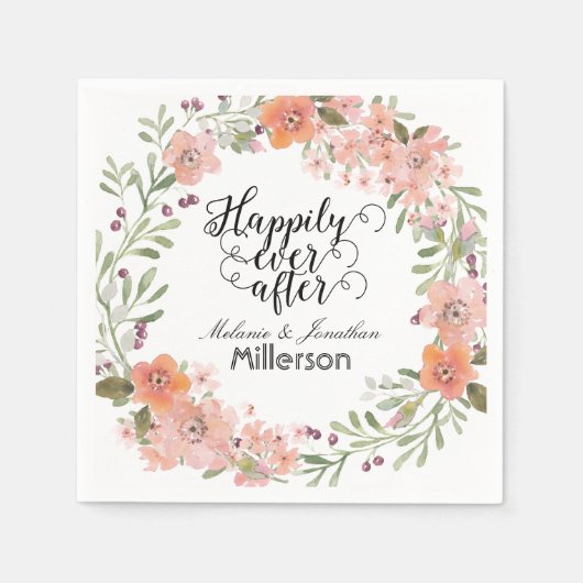 Romantic Peach Floral Wedding Servet (Voorkant)