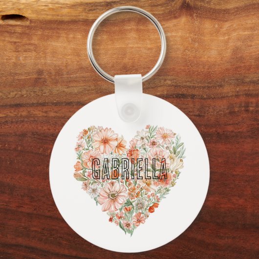 Romantic Peach Mint Floral Heart Sleutelhanger (Voorkant)