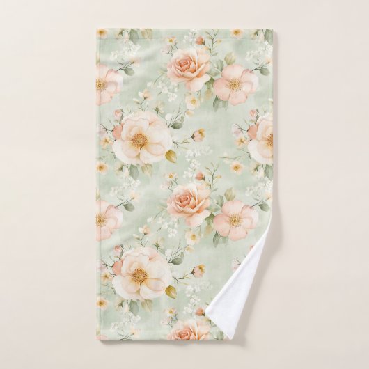 Romantic Peach Mint Pretty Roses Floral  (Serviette à main)