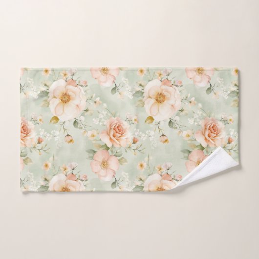 Romantic Peach Mint Pretty Roses Floral  (Serviette à main)