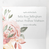 Romantic Peach Rozen Floral Drieluik Aankondiging (Binnenzijde eerst)