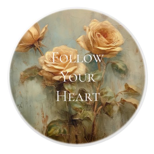 Romantic Peach Rozen Floral Keramische Knop (Voorkant)